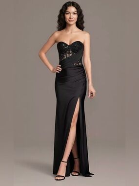 GALINA SIGNATURE  Stretch Satin Draped Sheath Dress with Sequins Size 0 Black